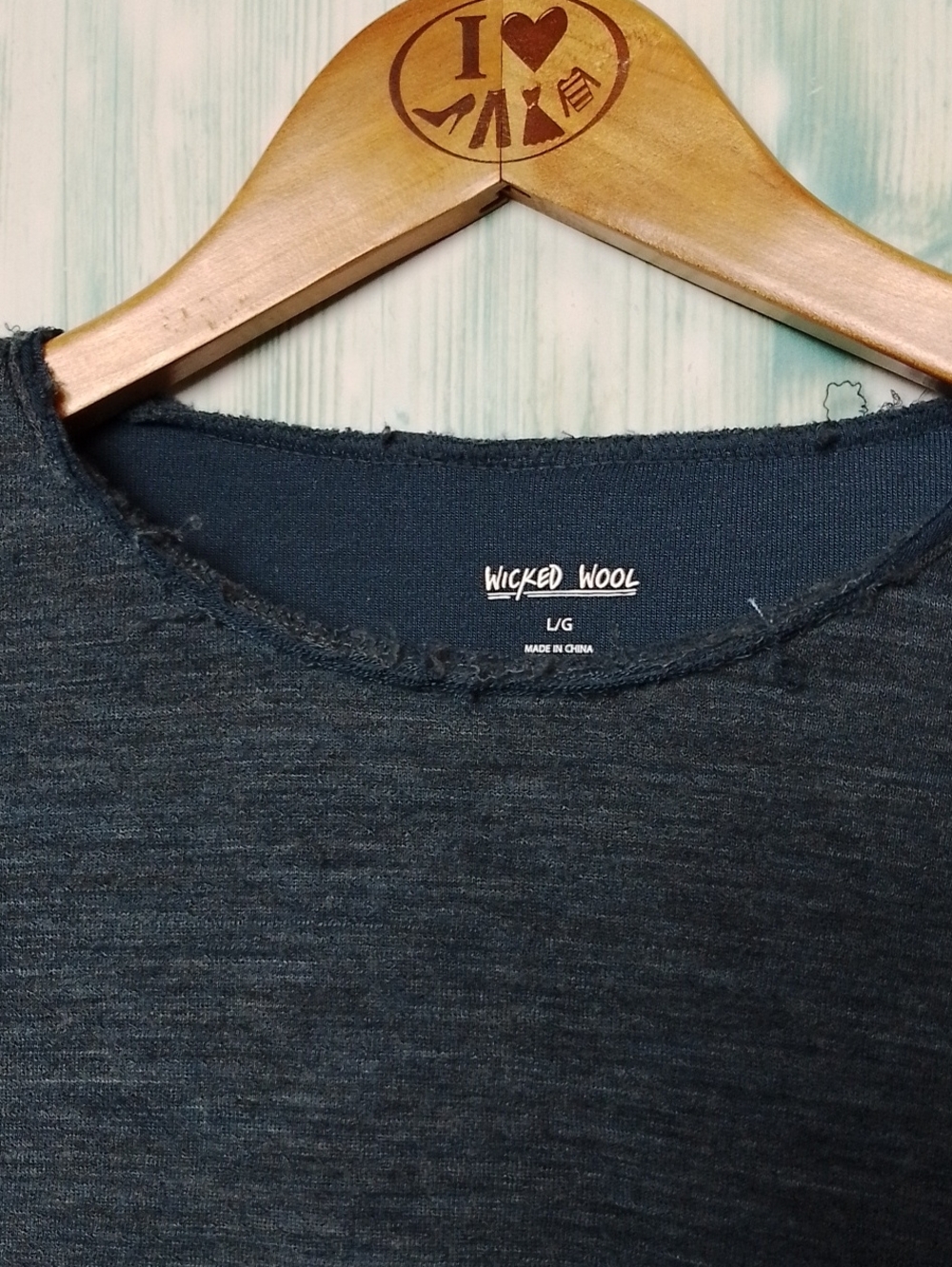 Wicked Wool Heathered Blue Long Sleeve With Thumb Holes Large